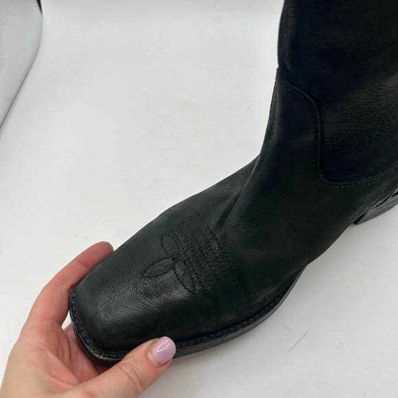 Vintage Foundry Aliza Cowboy Cowgirl campus riding boot black Leather square toe - Picture 6 of 17